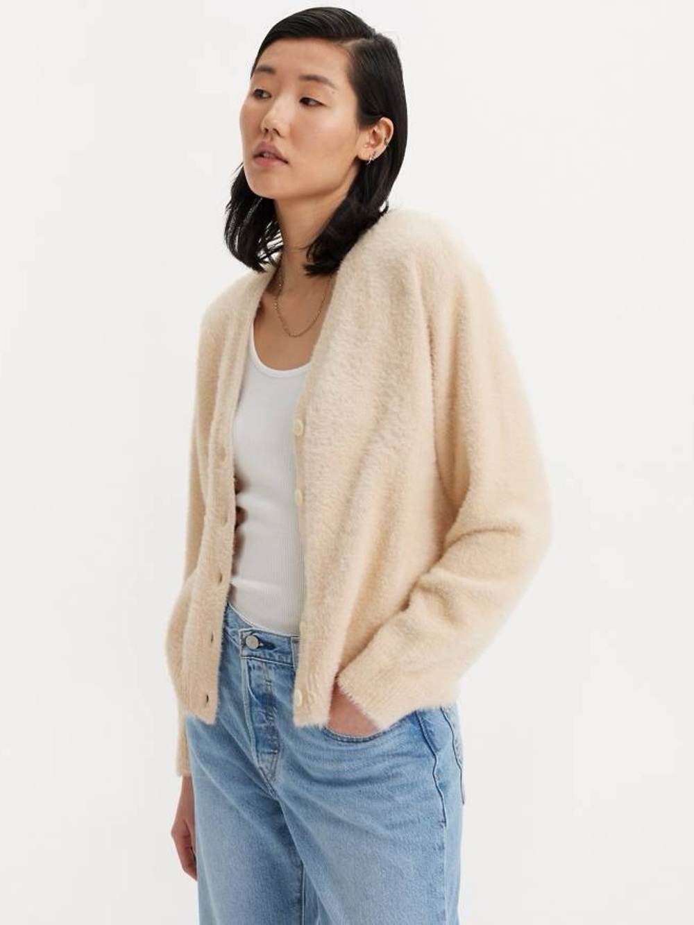 Levi’s Betty Cream Fuzzy Cardigan Sweater